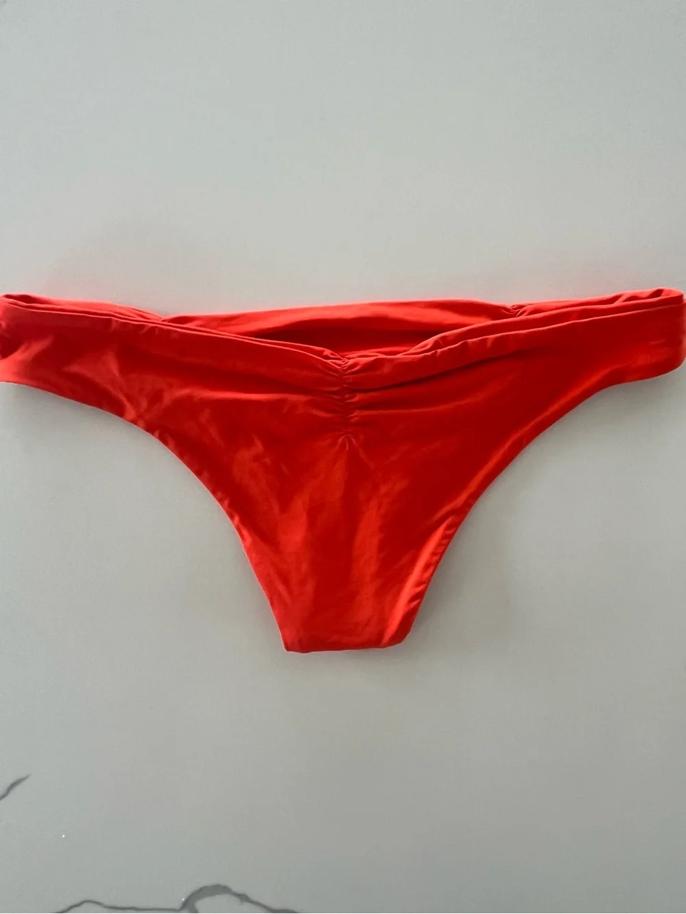L*Space Bright Coral Red Ruched Sides & Scrunch Back Bikini Bottom Large